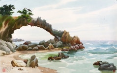 국내최대 미술품경매 - 포털아트 해칠보 무지개 바위 *(83cm x 53cm 약22.4호) 