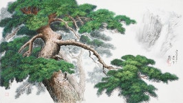 국내최대 미술품경매 - 포털아트 - 금강산 구룡의 소나무 *(127cm x 71cm 약48호) 조선화 2008 *상세설명 필독