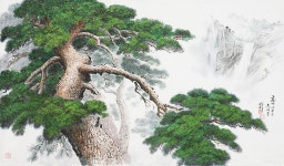 국내최대 미술품경매 - 포털아트 - 금강산 구룡의 소나무 *(125cm x 72.5cm 약48호) 조선화 2007 *상세설명 필독