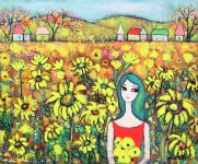 국내최대 미술품경매 - 포털아트 행복이 가득한 날에 *20F(73cm x 61cm) Mixed Media on canvas 2008 *유리액자 상세설명필독*