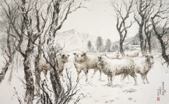 국내최대 미술품경매 - 포털아트 - 양목장의 겨울 (102cm x 64cm 약34.4호) *상세설명 필독