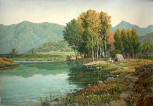 국내최대 미술품경매 - 포털아트 - 산촌의 정서 (91cm×65cm)