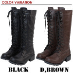 花边靴妇女 / 工程师靴女子短长脚跟飞风品牌及膝靴 / 靴子 / 万圣节 / 系带的靴子和罐泥土 /AKB風服饰 / 拉链 / 后跟 5 厘米/h9503