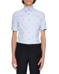 Alexander McQueen Skull Jacquard Short-Sleeve Cotton Shirt, Light Blue