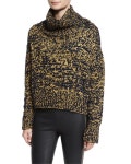 Rag & Bone Sandra Cropped Melange Turtleneck Sweater, Navy/Gold