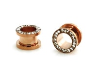 7/16 Gauge (11mm) Rose Gold Stainless Steel Hollow Tunnel Ring of Gems Ear Expander Ear Plugs-Newegg.com
