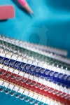 Pile of coil notebooks, pencil and eraser lying on top 이미지 (EED_062) - 게티이미지뱅크 Pile of coil notebooks, pencil and... 