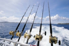 Saltwater fishing rods affixed to boats stern 이미지 (SP003213) - 게티이미지뱅크 Saltwater fishing rods affixed to boats stern