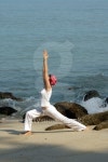virabhadrasana, hatha yoga by the beach 이미지 (93045739) - 게티이미지뱅크 virabhadrasana, hatha yoga by the beach