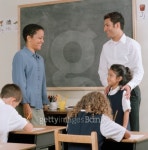 Young male and young female teacher with children in class 이미지 (blddb_a0076) - 게티이미지뱅크 Young male and young female... 