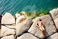 Relaxed on a lake shore 이미지 (139674576) - 게티이미지뱅크 Relaxed on a lake shore
