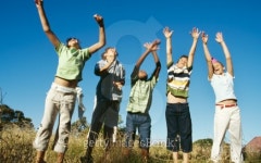 low angle view of four boys and a girl raising their arms 이미지 (stk320005rkn) - 게티이미지뱅크 low angle view of four boys... 