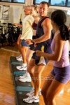 Side profile of five people doing step aerobics in a gym 이미지 (79071729) - 게티이미지뱅크 Side profile of five people doing... 