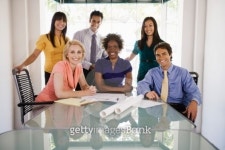 Portrait of smiling businesspeople at meeting 이미지 (80607895) - 게티이미지뱅크 Portrait of smiling businesspeople at meeting