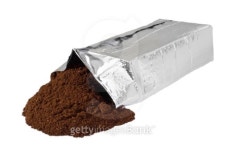 Open new coffee vacuum foil bag on white 이미지 (99354338) - 게티이미지뱅크 Open new coffee vacuum foil bag on white