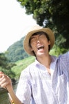 Mid man wearing a straw hat smiling, summer 이미지 (80649652) - 게티이미지뱅크 Mid man wearing a straw hat smiling, summer