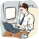 Businessman using the PC in the aircraft, side view 이미지 (79330658) - 게티이미지뱅크 Businessman using the PC in the... 