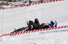 Snow biker downhill after accident in winter mount 이미지 (99461203) - 게티이미지뱅크 Snow biker downhill after accident in... 