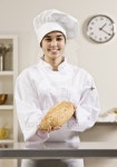 Young Women in chefAAs whites holding bread 이미지 (146055403) - 게티이미지뱅크 Young Women in chefAAs whites holding bread