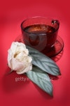Cup of tea with leaflets and the dried rose on a saucer 이미지 (100557719) - 게티이미지뱅크 Cup of tea with leaflets and the... 