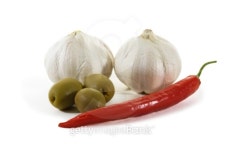Olives, garlic and red chili pepper 이미지 (100314082) - 게티이미지뱅크 Olives, garlic and red chili pepper