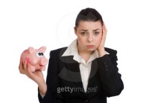 Worried business woman with piggybank 이미지 (106596645) - 게티이미지뱅크 Worried business woman with piggybank