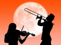 Violin and trumpet players in the moon 이미지 (95142134) - 게티이미지뱅크 Violin and trumpet players in the moon