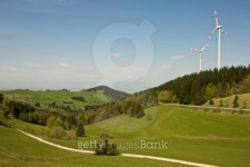 Wind turbines on top of a hill 이미지 (109161787) - 게티이미지뱅크 Wind turbines on top of a hill