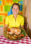 woman with cooked chicken 이미지 (119523409) - 게티이미지뱅크 woman with cooked chicken
