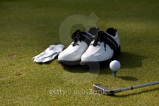 Golf shoes, Driver Glove, Ball and iron 이미지 (147096359) - 게티이미지뱅크 Golf shoes, Driver Glove, Ball and iron