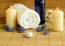 spa composition of towel, flowers and candles 이미지 (147268494) - 게티이미지뱅크 spa composition of towel, flowers and candles