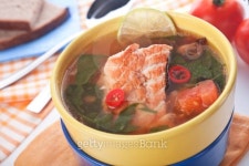 Dietary soup with salmon and spinach 이미지 (153719528) - 게티이미지뱅크 Dietary soup with salmon and spinach