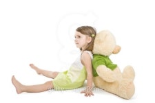 Pretty little girl with big bear isolated on white. 이미지 (176840152) - 게티이미지뱅크 Pretty little girl with big bear... 