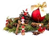 Christmas decoration - glass ball and red wooden figures 이미지 (126863351) - 게티이미지뱅크 Christmas decoration - glass... 
