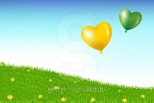 Balloons Above Grass Hill With Yellow Dandelions 이미지 (126531509) - 게티이미지뱅크 Balloons Above Grass Hill With Yellow... 
