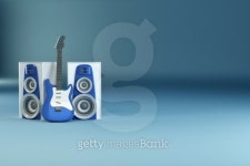 Guitar and louspeakers on blue background. 3d 이미지 (126877895) - 게티이미지뱅크 Guitar and louspeakers on blue background. 3d