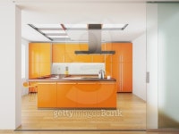 Interior of modern orange kitchen 이미지 (152967596) - 게티이미지뱅크 Interior of modern orange kitchen