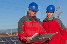 Two Engineers at Work In a Solar Power Station 이미지 (110934502) - 게티이미지뱅크 Two Engineers at Work In a Solar Power Station