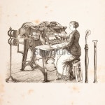 Engraving woman at binding machine from 1882 이미지 (186835905) - 게티이미지뱅크 Engraving woman at binding machine from 1882