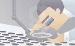 Man testing computer chips with a magnifying glass 이미지 (126464220) - 게티이미지뱅크 Man testing computer chips with a... 