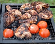 Chicken legs being smoked on grill 이미지 (121358052) - 게티이미지뱅크 Chicken legs being smoked on grill