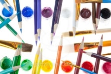 Colorful Pencils and Paint with Brushes 이미지 (138294043) - 게티이미지뱅크 Colorful Pencils and Paint with Brushes