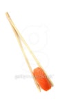 Salmon Sushi on black dish with pinch by chopsticks isolated 이미지 (142356555) - 게티이미지뱅크 Salmon Sushi on black dish... 