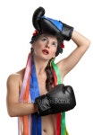 Topless girl with boxing gloves 이미지 (136902746) - 게티이미지뱅크 Topless girl with boxing gloves