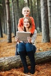 Happy mother and son in forest with new tablet pc 이미지 (175496578) - 게티이미지뱅크 Happy mother and son in forest with new... 
