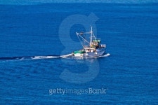 Fishing trawler open water aerial view 이미지 (160516335) - 게티이미지뱅크 Fishing trawler open water aerial view