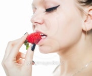 Closeup portrait with strawberry 이미지 (167488893) - 게티이미지뱅크 Closeup portrait with strawberry