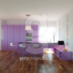 Violet Kitchen in New Interior with Wooden Floor 이미지 (178083640) - 게티이미지뱅크 Violet Kitchen in New Interior with... 