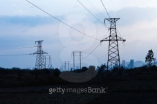 Energy Distribution Network - Electricity Pylons against Orange 이미지 (522821393) - 게티이미지뱅크 Energy Distribution... 