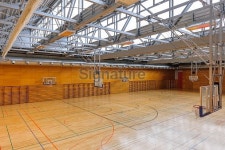 Red Sports Hall with Metal Roof 이미지 (515689997) - 게티이미지뱅크 Red Sports Hall with Metal Roof